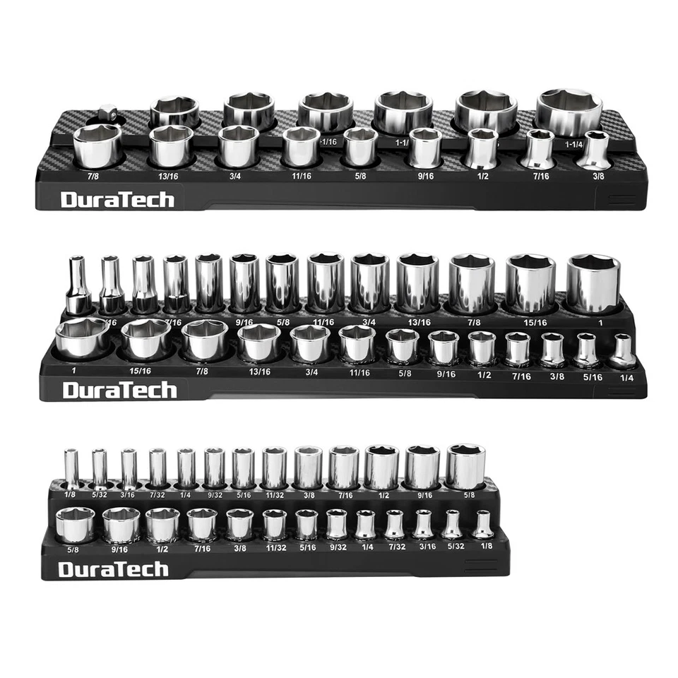 DURATECH 3PC Magnetic Socket Organizer Set SAE 1/4" 3/8" 1/2"Drive Socket Holder - Image 1 of 4
