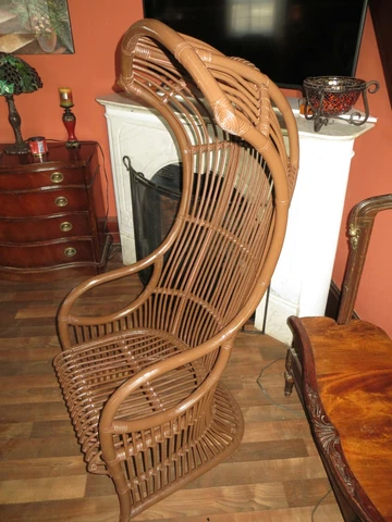 Vintage Hollywood Regency MCM Franco Albini Rattan Canopy Throne Chair Cover