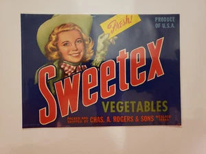 Vintage Lg. Sweetex Vegetables Produce Label, Chas. A. Rogers & Sons, Weslaco TX - Picture 1 of 2