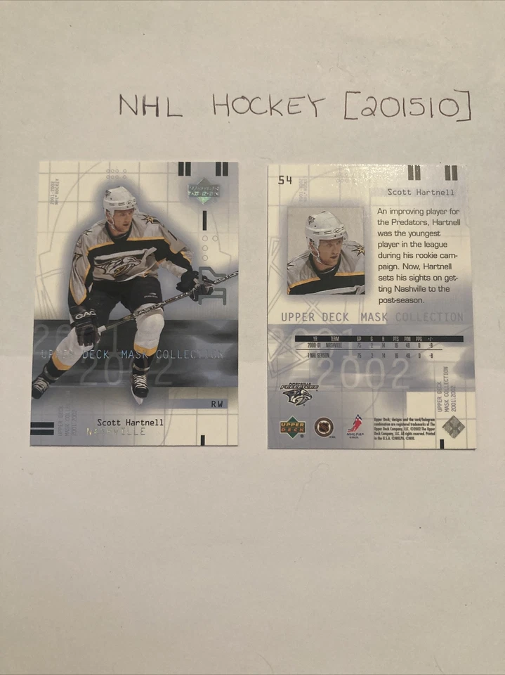2001-02 Upper Deck Mask Collection Scott Hartnell Nashville Predators #54 X 2  - Image 1 of 1