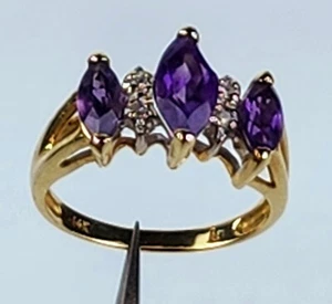 14K Yellow Gold Amethyst & Diamond Ring, Size 4.5 - Picture 1 of 20