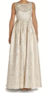 ADRIANNA PAPELL Ivory S/L Metallic Floral Jacquard Ball Gown NEW Womens Sz 2 - Picture 1 of 12