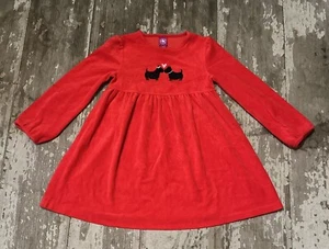 J. Khaki Red Christmas Scottie Dog Long Sleeve Velour Dress Girls 6 - Picture 1 of 5
