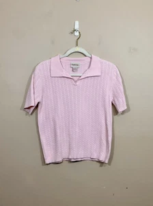 VTG Womens Short Sleeved Cable Knit Sweater M Pink Barbie Preppy Soft Girl Femme - Picture 1 of 4