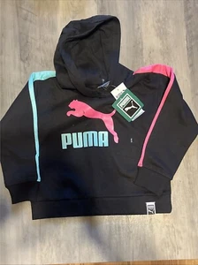 NWT Girls Pull Over Hoodie Size 4 Puma Black, Pink, Tiel Free Shipping - Picture 1 of 5
