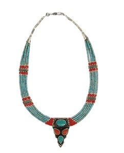 N11c Tibetan Jewelry Turquoise Coral Ethnic Necklace bead women ladies mala - Picture 1 of 3