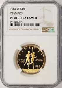 1984-W Proof Olympics $10 oro commemorativo NGC PF70UCAM - Foto 1 di 4