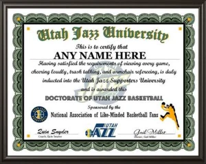 UTAH JAZZ NBA FAN PERSONALIZED CERTIFICATE DIPLOMA SPORTS GIFT - Picture 1 of 2