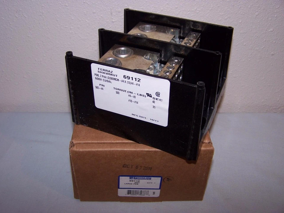 FERRAZ SHAWMUT 69112 POWER DISTRIBUTION BLOCK 600V 2P NEW IN BOX - Image 1 of 1