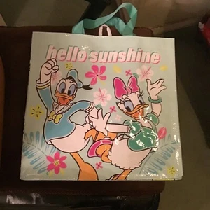 DISNEY HELLO SUNSHINE MICKEY DAFFY & MISSUSES LARGE CANVAS GIFT BAG - Picture 1 of 2
