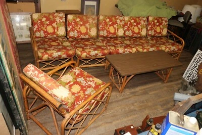 Vintage MCM 7 Piece 1950's Calif-Asia Rattan Bamboo Sectional Sofa Chair & Table - Image 1 of 4