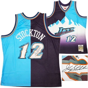 JAZZ JOHN STOCKTON AUTOGRAPHED M&N 1996-97 SPLIT JERSEY XXL BECKETT 224342 - Picture 1 of 9