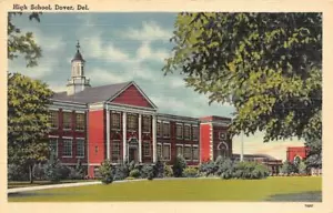 DOVER, DE Delaware HIGH SCHOOL um 1940 Leinen Postkarte - Bild 1 von 2