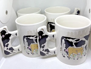Vintage Cow Handle Coffee Mugs - Holstein Cow Cup Laying Down - Picture 1 of 6