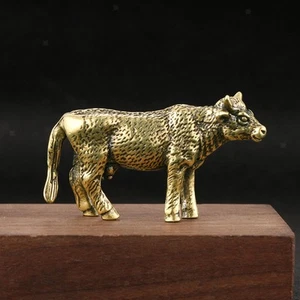 Brass Cow Figurine Vintage Animal Sculpture Cute Collections Mini Simulation - Picture 1 of 6