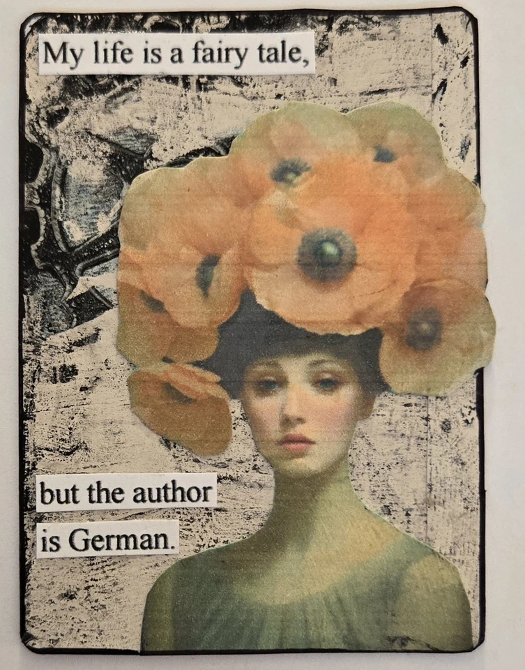 Tarjeta de arte collage de medios mixtos ACEO ATC mujeres sarcásticas cuento de hadas alemán  Foto 1 de 1