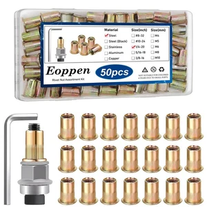 Eoppen 50Pcs 1/4-20 Dadi per Rivetti con Rivetto Manuale Dado Strumento, Acciaio al Carbonio Piatto He... - Foto 1 di 6