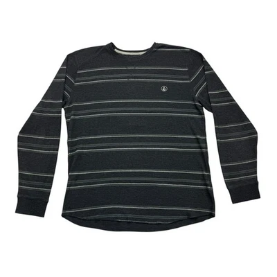 Volcom Shirt Mens XL Gray Striped Thermal Long Sleeve Skater Skateboarding - Image 1 of 4