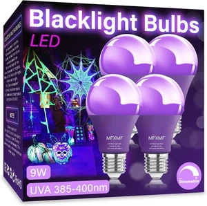 4 Pack A19 LED Black Light Bulbs,9W (100W Equivalent) E26 4 Pack, - Picture 1 of 7