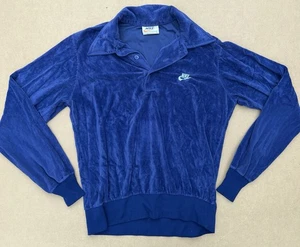 Pullover de terciopelo azul M hecho en EE. UU. Etiqueta naranja NIKE ropa deportiva años 70 80 de colección RARO - Imagen 1 de 13