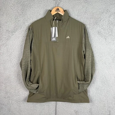 Новый Adidas гольф перейти к четверть молнии пуловер куртка мужская размер S II7847 оливковый Strata - Изображение 1 из 4