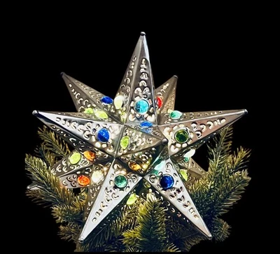 ESTRELLA de hojalata de Moravia con canicas de colores, TOPPER DE ÁRBOL DE Navidad mexicano *Ver descripción* Foto 1 de 4