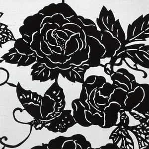 Antique Japanese Katagami Kimono Paper Stencil Katazome Butterfly Peony 4Y555 - Picture 1 of 12