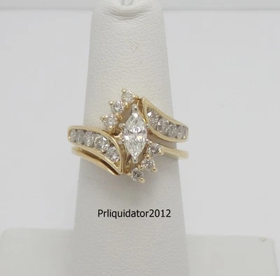 1CT Natural Marquise Diamond Engagement Wedding Ring Set 14K Yellow Gold Band - Image 1 of 4
