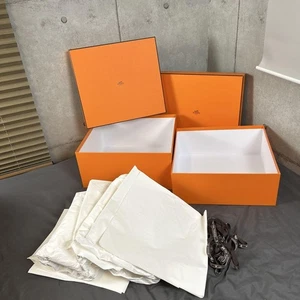 Hermes Empty Box Orange Gift Box 2 boxes with 2 ribbons Used Wrapping #3 - Picture 1 of 6