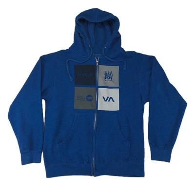 RVCA Sudadera con Capucha Azul Cremallera Completa Para Hombre Mediana 44" Grande Logo Spellout Cremallera Completa Foto 1 de 4