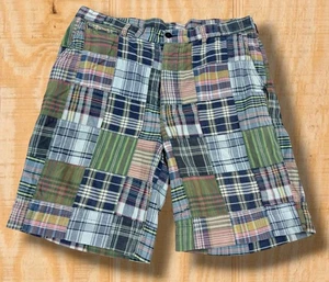 Vintage Polo Ralph Lauren Patch Indian Madras Plaid Mens 38 Flat Front Shorts - Picture 1 of 16
