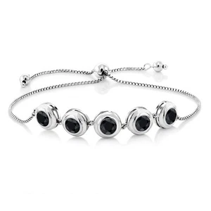 925 Sterling Silver Black Sapphire Tennis Bracelet For Women (5.75 Cttw, 6MM, - Picture 1 of 2