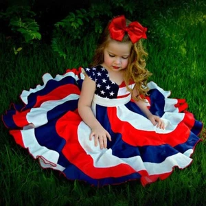 Toddler Girls' Independence Day Dress Red White & Blue Stripes And Stars Short S - Picture 1 of 15