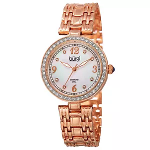 Women's Burgi BUR136RG Mother of Pearl Swarovski Accented Crystal Bezel Watch - Picture 1 of 4