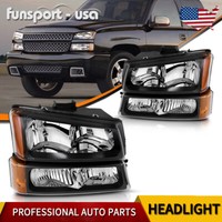 1 Piece Headlights Light Black Amber For 03 06 Chevy Silverado 1500 2500 3500 Hd Ebay