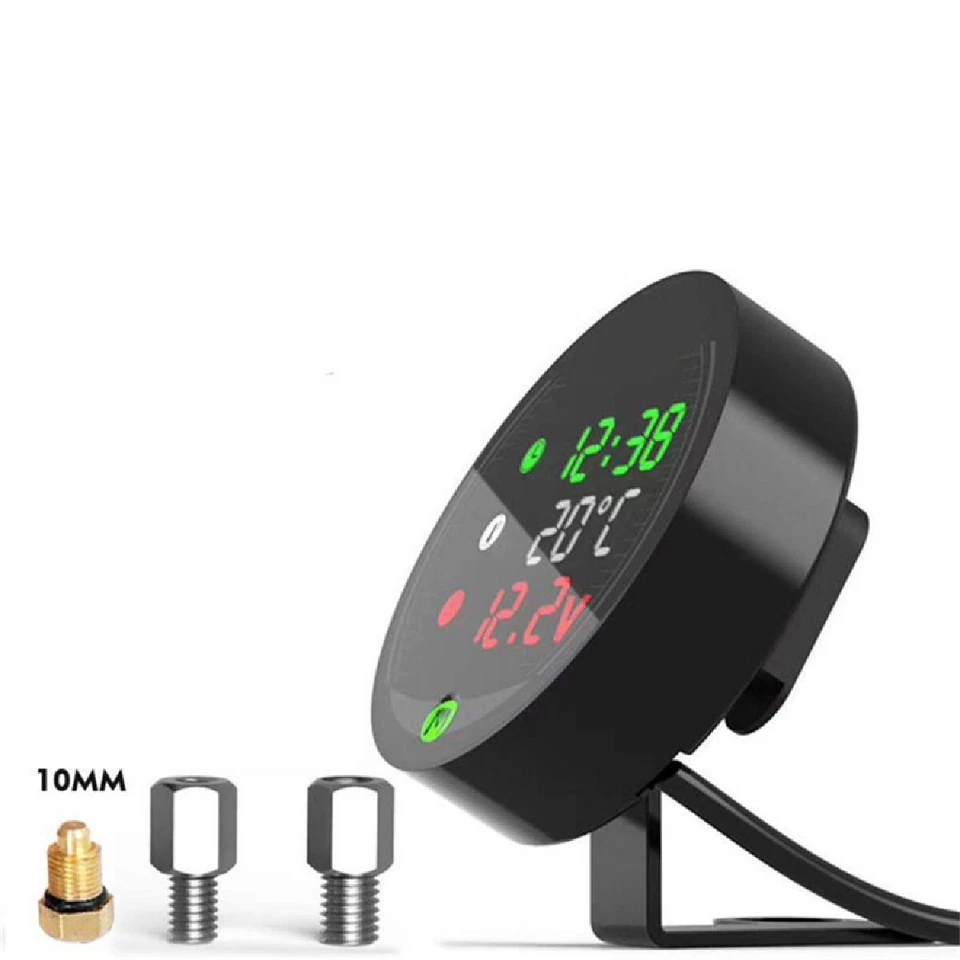 LED Digital Display Voltage Water Temperature Gauge 22mm Adapter For Motorcycle - Image 1 of 4