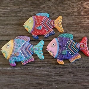 3 Stück Vintage Glitzer Tropisch Glitzer Fische / Wanddeko - Bild 1 von 5