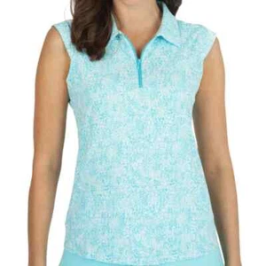 NWT IBKUL Abstract Skin Turquoise Sleeveless Polo Golf Shirt XS S M L XL XXL - Picture 1 of 2