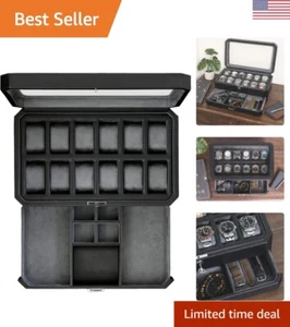 Premium 12 Slot Watch Box Organizer with Locking Feature and Large Glass Top - Picture 1 of 11