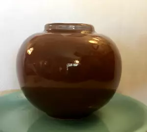 Vintage MCM Brown Ginger Jar Signed Round 4.5" High 2.25" Opening - Picture 1 of 9