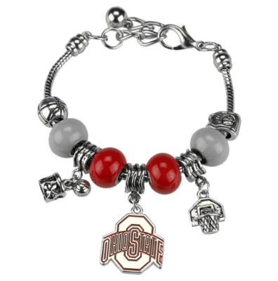 Ohio State Buckeyes Multi Charm The Slam Dunk Red Silver Bracelet Jewelry OSU - Image 1 of 2