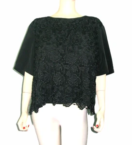 Kaleidoscope~Chiffon SS Crop Top Size 22 Raised Stitched Embroidered Floral Lace - Picture 1 of 12