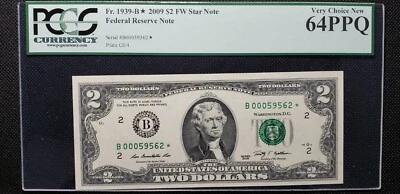 Fr#1939-B* 2009 *STAR* $2 FRN New York Rios-Geithner (SN:B00059562*) PCGS 64 - Image 1 of 2