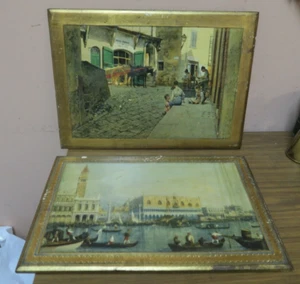 Set @ 2 Vintage Fratelli Alinari Gilded Wood Florentine Italy Picture 11" x 17" - Picture 1 of 11