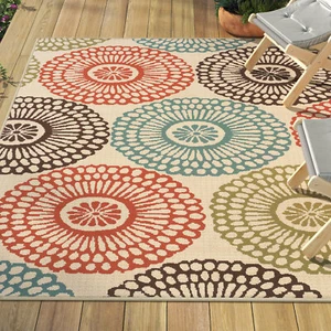 Area Rug Indoor Outdoor 5x8-Ft Machine Woven Power Loomed Beige Blue Patio Deck - Picture 1 of 12