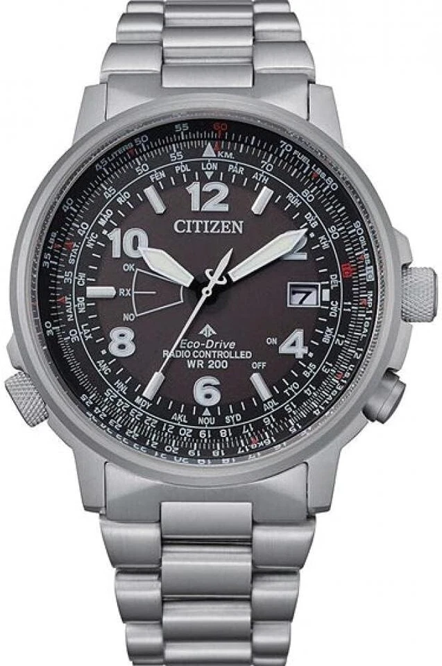 Citizen Eco-drive Orologio Uomo radiocontrollato 5 Canali Pilot acciaio Cb0240-8