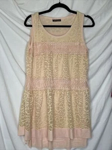 John Fashion Boho Rouge rosa cremefarbene Spitze geschichtet Stretch ärmelloses Kleid Größe XL - Bild 1 von 12