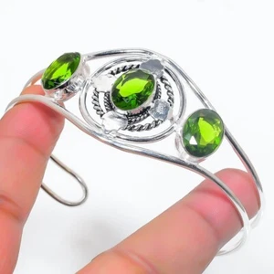 Green Peridot Gemstone 925 Sterling Silver Jewelry Cuff Bracelet Adjustable - Picture 1 of 1