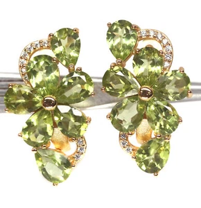 5 X 7 mm. Green Peridot & Cubic Zirconia Earrings Silver 925 Sterling - Picture 1 of 5
