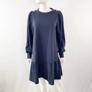 LOFT Dress Navy Blue Metallic Long Sleeve Shift Knee Length Holiday Size L New - Picture 1 of 9